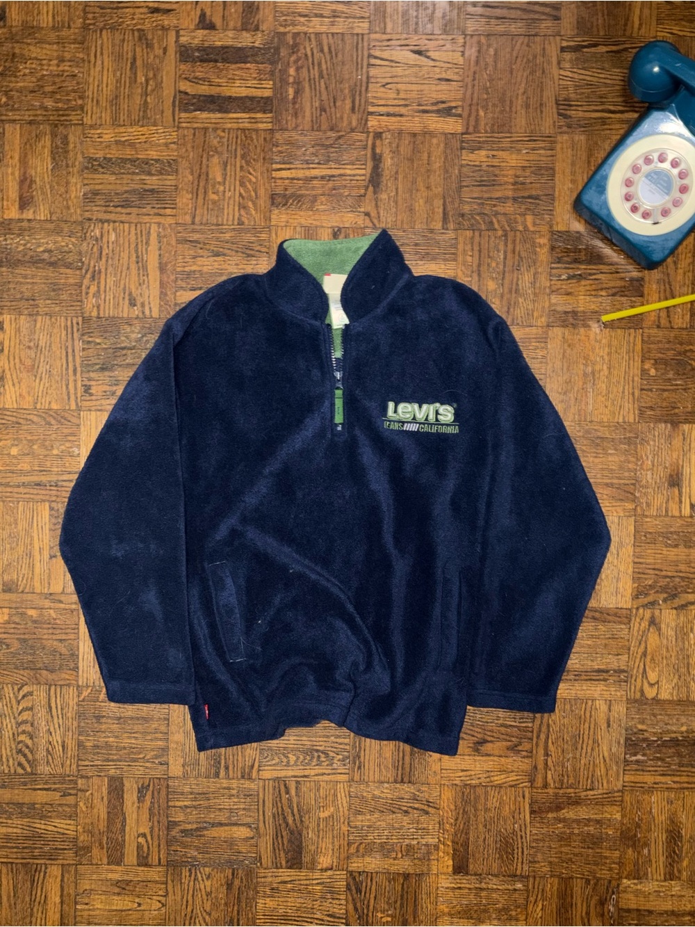 Levi's Navy Fleece Zip-Up Sweatshirt with Lime Logo